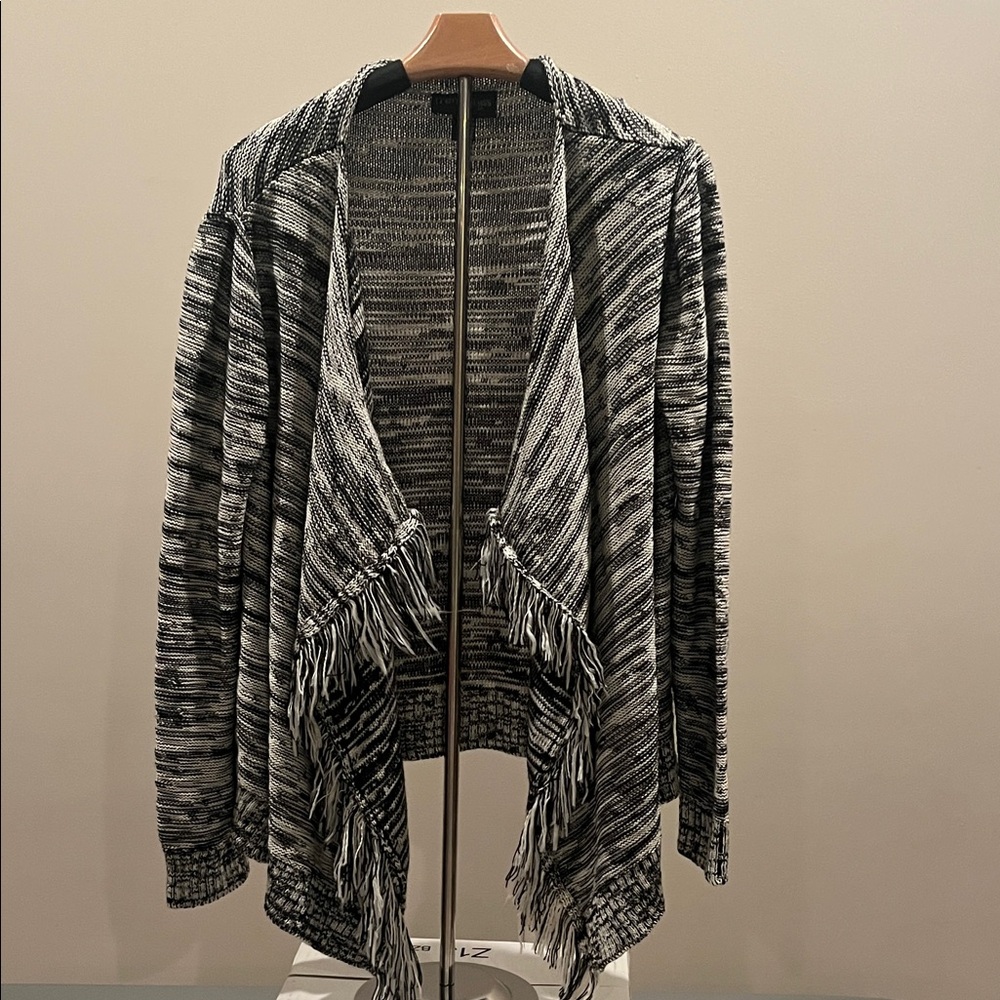 French Kyss Black and White Fringe Cardigan